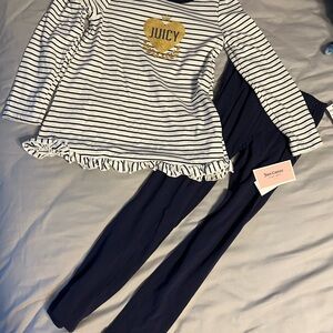 Juicy Couture Gold Heart Striped Top with Navy Leggings